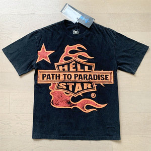 เสื้อยืดแขนสั้นแฟชั่นลำลองผู้ชาย ผ้าฝ้าย 100% 260 กรัม พิมพ์ลายดาวนรกสไตล์วินเทจสวยงาม แบบถัก - Product Image 6
