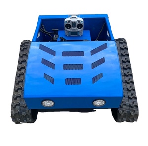 Véhicule robot à chenilles télécommandé bleu, alimenté par batterie, modèle DIY avec feux avant et design à panneaux en maille - Product Image 1