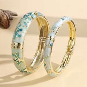 Factory Wholesale New Chinese Style Travel Gift Color Drop Spring Open <b>Bracelet</b> Peony Cloisonne Ladies Vintage Enamel Bangles - Product Image 3