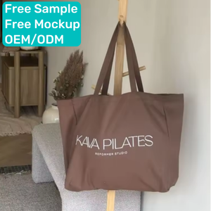 カスタムロゴ特大トートバッグコットンキャンバス再利用可能ヨガとピラティス用大型食料品ショッピングスポーツバッグ - Product Image 1