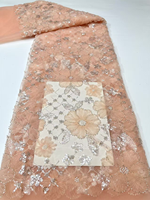 Tissu en dentelle française brodée de sequins et de perles NI.AI, tissu en dentelle de luxe perlé pour robes de mariée