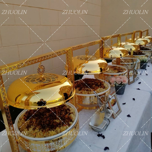 Chauffe-plats de buffet de luxe doré rond <span class=keywords><strong>pour</strong></span> cuisine professionnelle, table de cuisson, réchauffeur d'aliments <span class=keywords><strong>pour</strong></span> œufs, plats de présentation <span class=keywords><strong>pour</strong></span> traiteur - Product Image 4