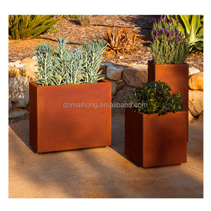 Custom Large Corten Steel Modern Design Eco-Friendly Cube Square Rectangular Planter Box Drainage Hole Weather Steel <strong>Flower</strong> <strong>Pot</strong> - Product Image 2