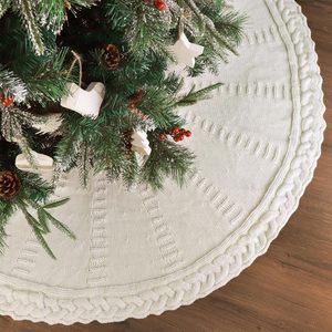 Jupe de sapin de Noël tricotée blanche et rouge de 48 pouces, étagère pour couvrir la base du sapin, jupe en fil métallique et couverture. - Product Image 6