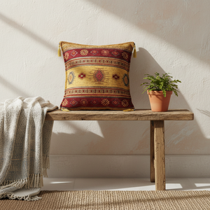 Mustard - Burgundy Kilim Designed Turkish & Ottoman Cushion - Pillow <b>Cover</b> - Product Image 2