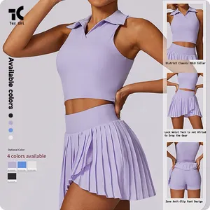 Summer Outdoor Casual T-Shirt Running Sports Gym Suit Set Breathable Yoga Nude Tennis Suit Sporty Pleated Skirt