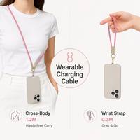 Cable USB C a C de 60W PD con Cordón, para Llevar Cruzado al Cuerpo, 1.2M, para Muñeca 0.3M, Aleación de Zinc OD6.0, Tejido, Carga Rápida para iPhone y Android