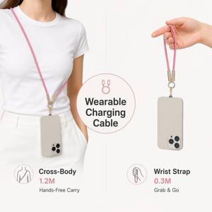 สายชาร์จ USB-C to C แบบสายคล้องคอ 60W PD ความยาว 1.2 เมตร สายคล้องข้อมือ 0.3 เมตร วัสดุโลหะผสมสังกะสี OD6.0 แบบถัก ชาร์จเร็ว สำหรับ <span class=keywords><strong>iPhone</strong></span> และ Android - Product Image 4