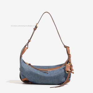 Customizable European American Zipper Denim Crossbody Bag Versatile Dumpling <b>Backpack</b> Pillow Shoulder Bag Tanjing - Product Image 1