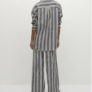 Conjunto de Dos Piezas de Lino 100% para Mujer, Estilo Casual, Primavera-Verano, Color Sólido, Pantalones Anchos y Camisa Tipo Cárdigan - Product Image 3