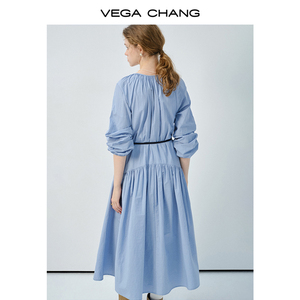 Vega Chang vêtements pour femmes nouveau coton et lin décontracté rétro ample mince robe Artsy robe à manches longues - Product Image 5