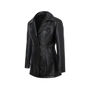 High Quality <b>Women</b> Slim Fit PU <b>Leather</b> <b>Long</b> Coat Single Button Lapel Custom Wholesale <b>Leather</b> <b>Jacket</b> Supplier - Product Image 2