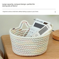 Panier de rangement de bureau en coton tissé avec oreilles de chat pour salon, table basse, télécommandes, clés et articles divers