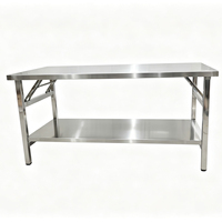 Table de travail pliante en acier inoxydable à 2 niveaux, table à manger rectangulaire pliable pour restaurant, hôtel, meubles de cuisine