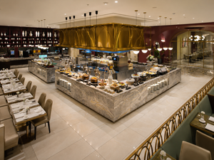 Mostrador de Buffet para Hotel de Lujo, Mostradores de Bar Personalizados para Restaurantes, Muebles Modulares de Mármol, Latón y Vidrio para Comedor Abierto Todo el Día, Diseño 3D, OEM, ODM - Product Image 5