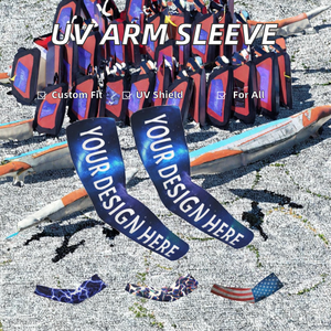 Mangas de brazo deportivas impresas largas unisex personalizadas con protección UV Logotipo personalizado Texto Poliéster Spandex - Product Image 2