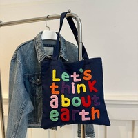 Sac à bandoulière polyvalent pour femme, sac en toile brodé avec lettres, sac fourre-tout vertical, sac d'école décontracté pour étudiante