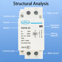 Contactor de CA Modular de 2 Polos y 63A, 2NO, para Uso Doméstico, 500V, Riel DIN, HANDELE HDH8-63, China