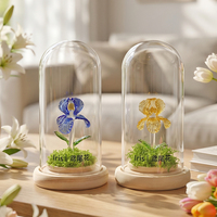 Fleur d'iris en verre de Murano faite à la main sous cloche en verre, fleur artistique en cristal pour décoration de table, cadeau