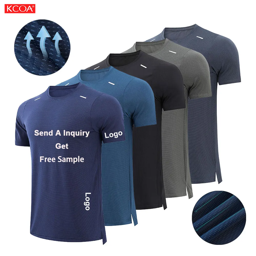 Camisetas unisex lisas en blanco para correr para hombre, camiseta de gimnasio con logotipo estampado personalizado, Camiseta deportiva de gimnasio comprimida de poliéster elástico