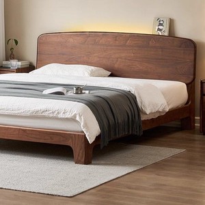Lit plateforme Goya en bois massif 1,8 m en noyer noir, lit double moderne minimaliste pour adultes et personnes âgées - Product Image 1