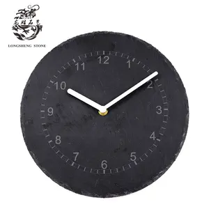 Europe hot selling stone marble 9 mm Sheet Natural slate Personalized Living Room 10 inch Clock