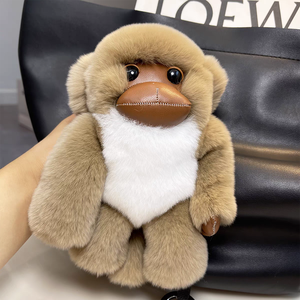 Porte-clés en peluche de singe en fourrure de lapin Rex, animaux en peluche moelleux, porte-clés en peluche noire, jouets doux en peluche orang-outan et gorille, breloques de sac - Product Image 4
