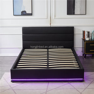 Современная стильная удобная мягкая двуспальная кровать простая модная кожаная светодиодная рамка для хранения газового подъемника - Product Image 1