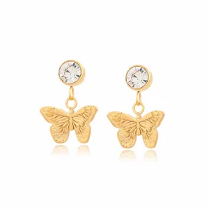 YXE-1588 Xuping Charm Jewelry Butterfly 24K gold pendant with diamond stainless steel fashion earrings