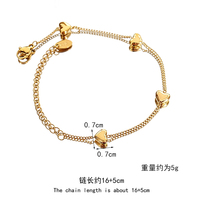 Bracelet à maillons en acier inoxydable minimaliste de style coréen à quatre cœurs, plaqué or 18 carats pour femmes, cadeau tendance, luxe léger