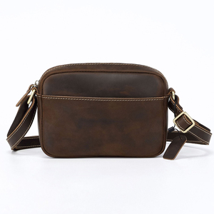 Tas selempang kulit kuda gila uniseks, tas bahu kurir minimalis modis pria grosir - Product Image 2