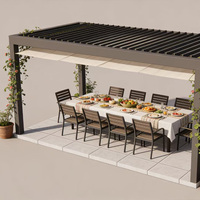Pérgola Bioclimática de Aluminio con Techo Retráctil Motorizado e Iluminación LED, Pabellón de Jardín Impermeable para Exteriores con Paredes de Vidrio