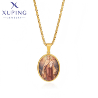 T001290151 XUPING Pendentif ovale Vierge Marie de la Montagne Carmel en acier inoxydable, amulette religieuse catholique avec chaîne pour souvenir de foi