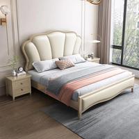 Lit double de 1,8 mètre en bois massif de style américain, mobilier de chambre principale de luxe, moderne, européen, style princesse, avec dossier souple