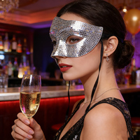 Masque Demi-Visage Boule Disco Effet Miroir - Argent Or Incassable Résistant aux Intempéries pour Halloween, Fêtes Costumées, Raves, Festivals, Écologique