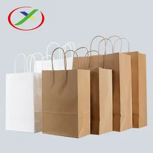White/brown Grocery Paper Bags Printed Logo With Twisted/flat Handle