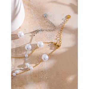 JINYOU 4414, recién llegados, cadena doble, collar de cuentas de perlas simuladas pequeñas mixtas grandes para mujer, regalo de joyería de acero inoxidable - Product Image 4