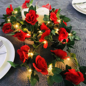 Guirlande lumineuse en soie en forme de rose avec LED flexibles, réaliste et romantique, idéale pour les mariages et la Saint-Valentin - Product Image 4