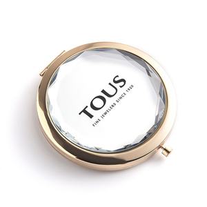 Luxury Round Gold Metal Silkscreen Printing Double Side Crystal Portable Vanity Mirror - Product Image 2