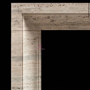 Manteau de cheminée Art Déco en travertin beige sur mesure, contour en pierre naturelle pour la conception d'intérieurs résidentiels et commerciaux - Product Image 2