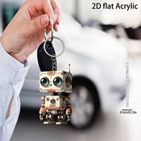 Nouveau porte-clés robot dessin animé 2D en acrylique à grands yeux avec impression UV pour décorations créatives de Noël