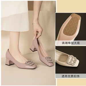 Zapatos Planos de Mujer con Punta Cuadrada, Decoración de Pedrería, Tacón Bajo y Cómodos, Estilo Elegante - Product Image 5