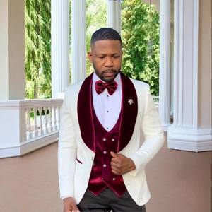 Completo da Sposo 3 Pezzi: <span class=keywords><strong>Giacca</strong></span> Bianca con Motivo, Pantaloni Neri, Gilet Verde con Risvolto a Scialle, Blazer <span class=keywords><strong>e</strong></span> Pantaloni da Uomo - Product Image 2