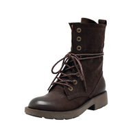 Bottes montantes vintage pour femme, style workwear, à lacets et brides, talon haut, semelle extérieure en caoutchouc, respirantes pour l'hiver