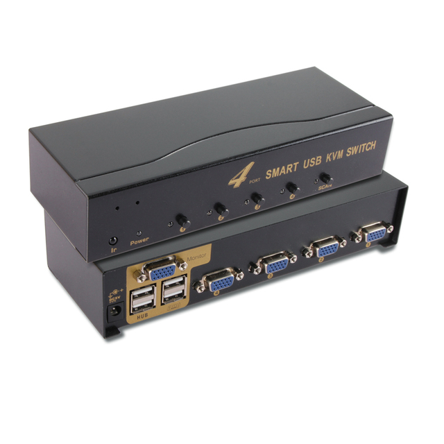 4K@30Hz 4 Port USB VGA KVM Switch with Audio 4X1 VGA KVM Switch Button/IR Remote Control Switching