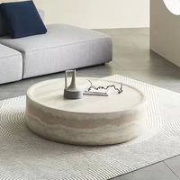 Table à manger ronde en marbre travertin avec base en ciment, design moderne et minimaliste pour hôtels et hôpitaux, décoration intérieure