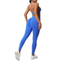 Soutien-gorge de sport de yoga tricoté de couleur unie sans couture transfrontalière costume de fitness avec logo devant suspendu cou beauté dos serré hanche