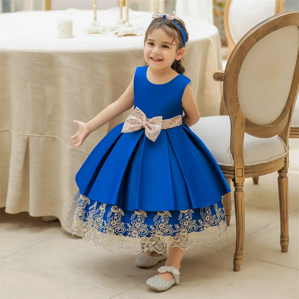 3 Years To 4 Years Old Baby Girl Clothes Bowknot Flower Pageant Party Frocks Dress For Kids Girl