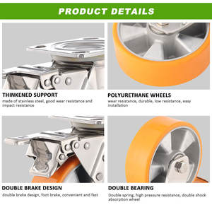 100 मिमी रूईदा जिरेटोरिया पु ऑरेंज अरवेल ट्रॉली औद्योगिक 3 4 5 6 8 इंच भारी ड्यूटी वर्कबेंच कैस्टर व्हील - Product Image 4