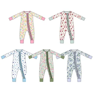 High Quality Bamboo Viscose Spandex Custom Baby Toddler Pajamas Romper 2 Way Zipper Sleeper Baby Clothes Romper